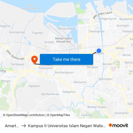 Amarta I to Kampus II Universitas Islam Negeri Walisongo map