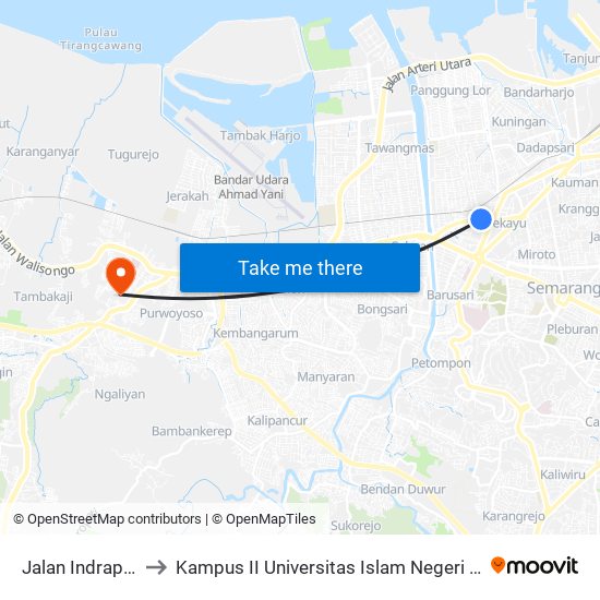 Jalan Indrapastra to Kampus II Universitas Islam Negeri Walisongo map