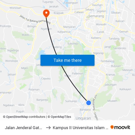 Jalan Jenderal Gatot Subroto 13 to Kampus II Universitas Islam Negeri Walisongo map