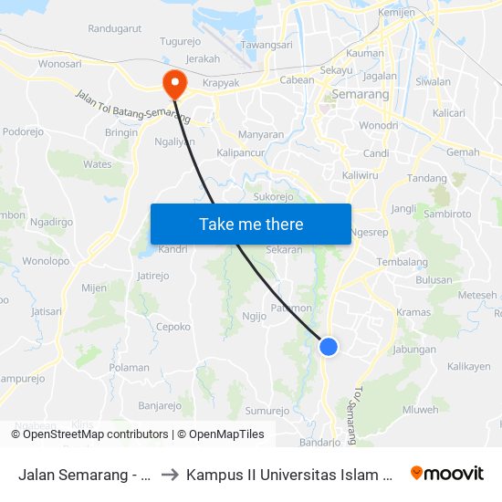 Jalan Semarang - Yogyakarta to Kampus II Universitas Islam Negeri Walisongo map