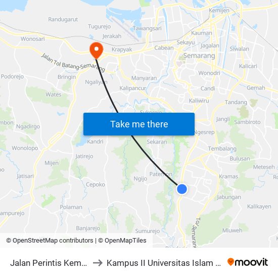 Jalan Perintis Kemerdekaan 20 to Kampus II Universitas Islam Negeri Walisongo map