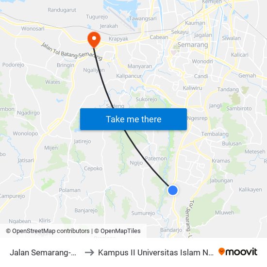 Jalan Semarang-Surakarta 3 to Kampus II Universitas Islam Negeri Walisongo map