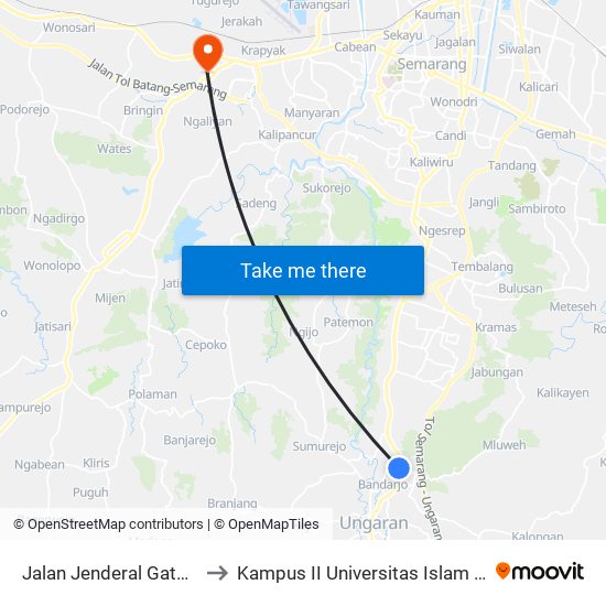 Jalan Jenderal Gatot Subroto 55 to Kampus II Universitas Islam Negeri Walisongo map