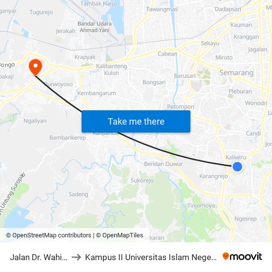 Jalan Dr. Wahidin 49 to Kampus II Universitas Islam Negeri Walisongo map