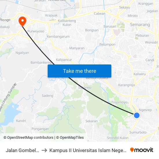 Jalan Gombel Lama to Kampus II Universitas Islam Negeri Walisongo map