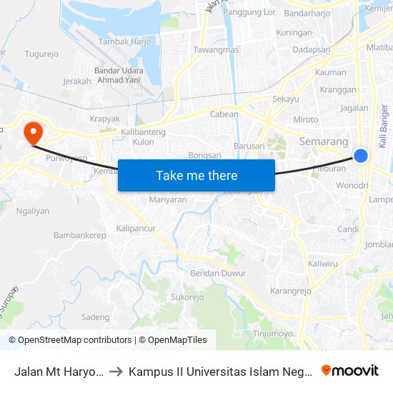 Jalan Mt Haryono 553 to Kampus II Universitas Islam Negeri Walisongo map