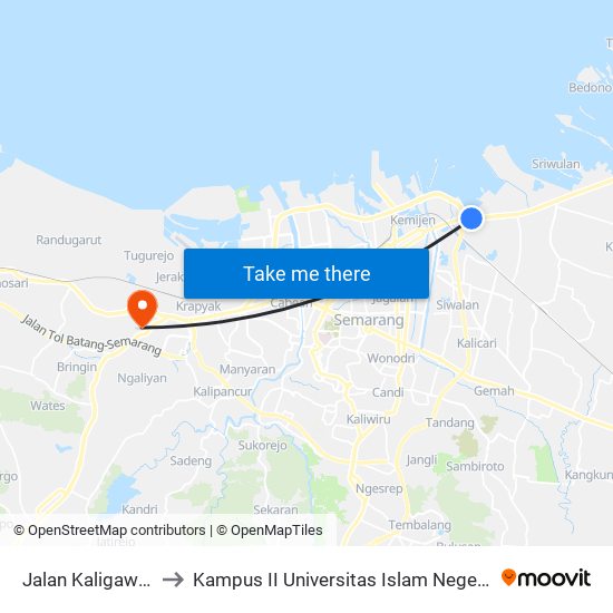 Jalan Kaligawe Raya to Kampus II Universitas Islam Negeri Walisongo map