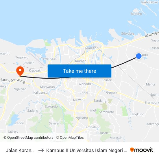 Jalan Karangroto to Kampus II Universitas Islam Negeri Walisongo map