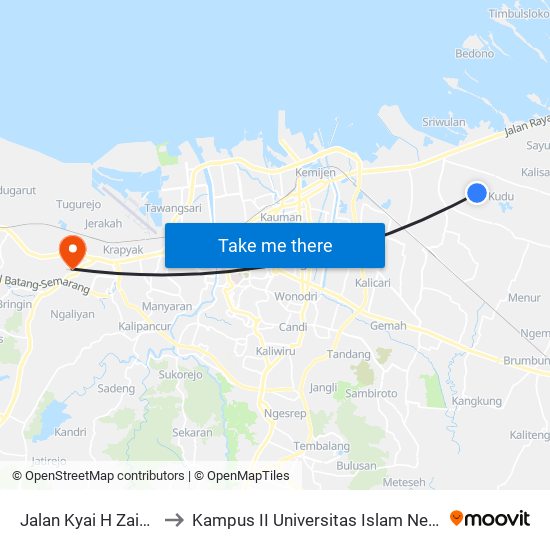 Jalan Kyai H Zainudi Raya to Kampus II Universitas Islam Negeri Walisongo map