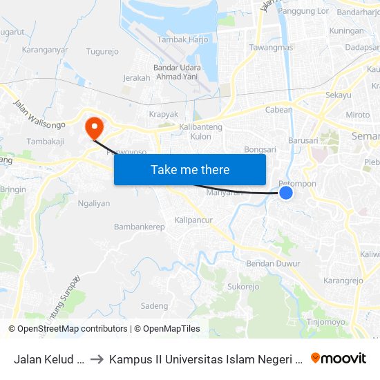 Jalan Kelud Raya to Kampus II Universitas Islam Negeri Walisongo map