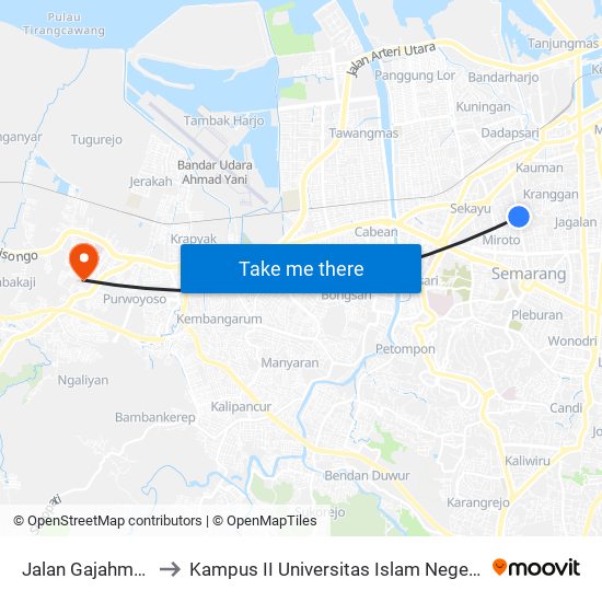 Jalan Gajahmada 88 to Kampus II Universitas Islam Negeri Walisongo map