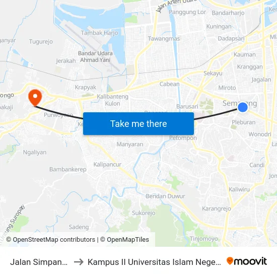 Jalan Simpang Lima to Kampus II Universitas Islam Negeri Walisongo map