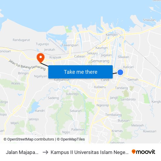 Jalan Majapahit 150 to Kampus II Universitas Islam Negeri Walisongo map