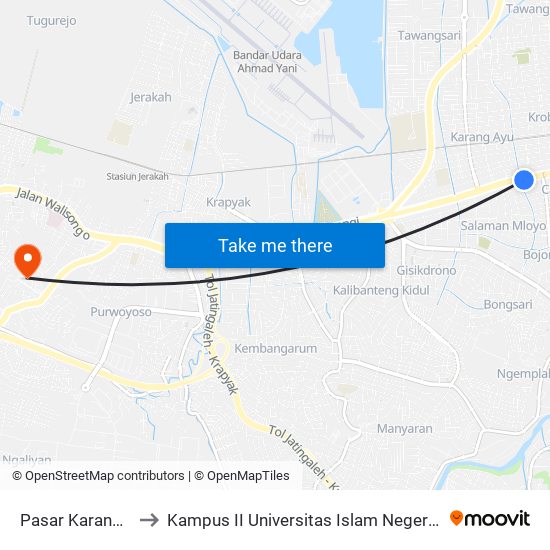 Pasar Karangayu II to Kampus II Universitas Islam Negeri Walisongo map