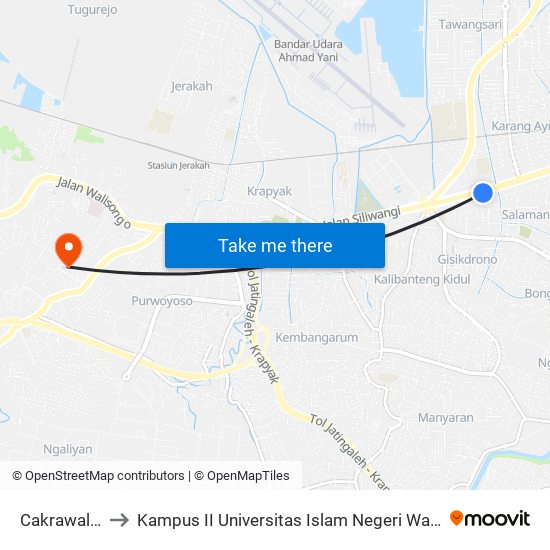 Cakrawala B to Kampus II Universitas Islam Negeri Walisongo map