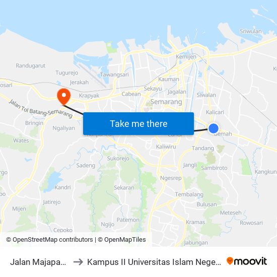 Jalan Majapahit 284 to Kampus II Universitas Islam Negeri Walisongo map