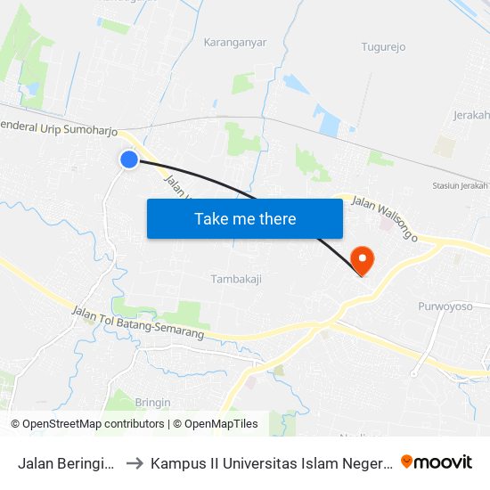 Jalan Beringin Raya to Kampus II Universitas Islam Negeri Walisongo map