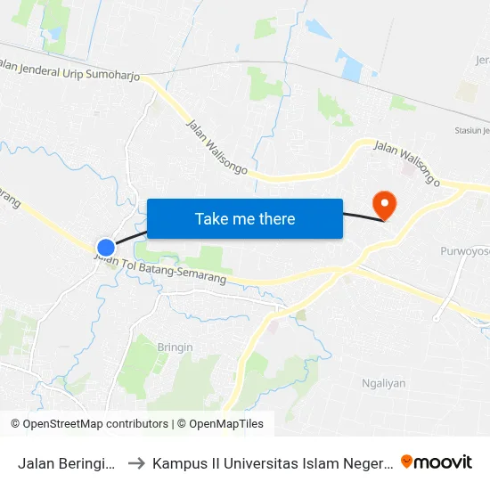 Jalan Beringin Raya to Kampus II Universitas Islam Negeri Walisongo map