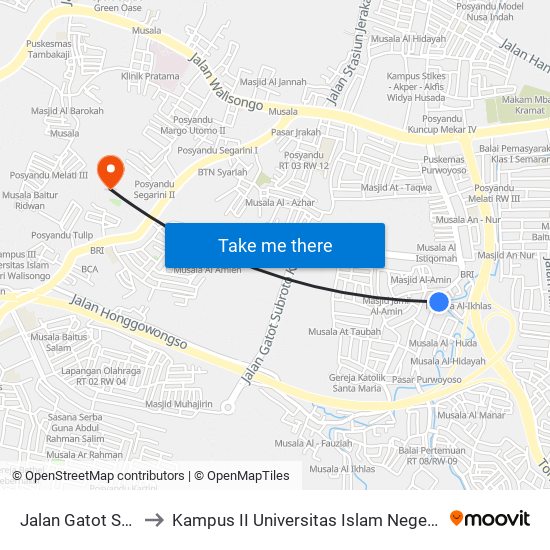 Jalan Gatot Subroto to Kampus II Universitas Islam Negeri Walisongo map