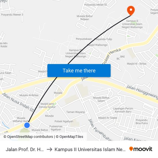 Jalan Prof. Dr. Hamka A8 to Kampus II Universitas Islam Negeri Walisongo map