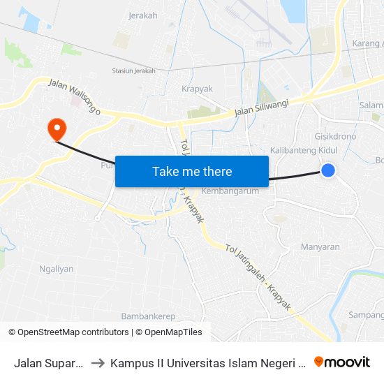 Jalan Supartman to Kampus II Universitas Islam Negeri Walisongo map