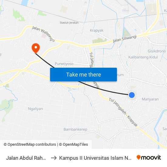 Jalan Abdul Rahman Saleh to Kampus II Universitas Islam Negeri Walisongo map