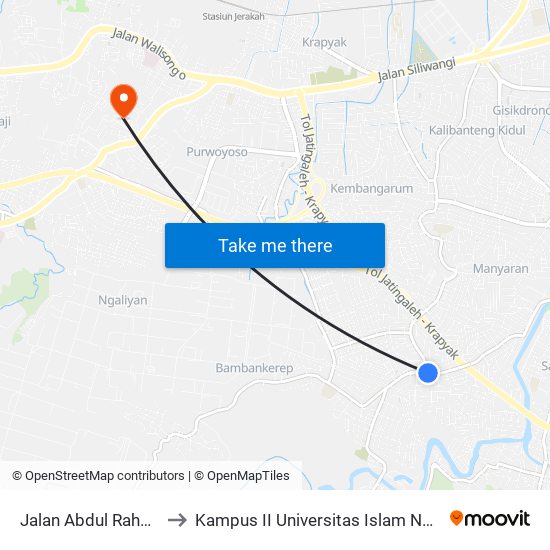 Jalan Abdul Rahman Saleh to Kampus II Universitas Islam Negeri Walisongo map