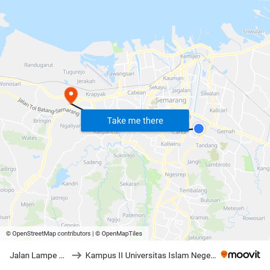 Jalan Lampe Tengah to Kampus II Universitas Islam Negeri Walisongo map