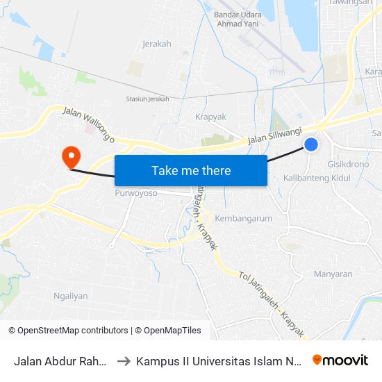 Jalan Abdur Rahman Saleh to Kampus II Universitas Islam Negeri Walisongo map