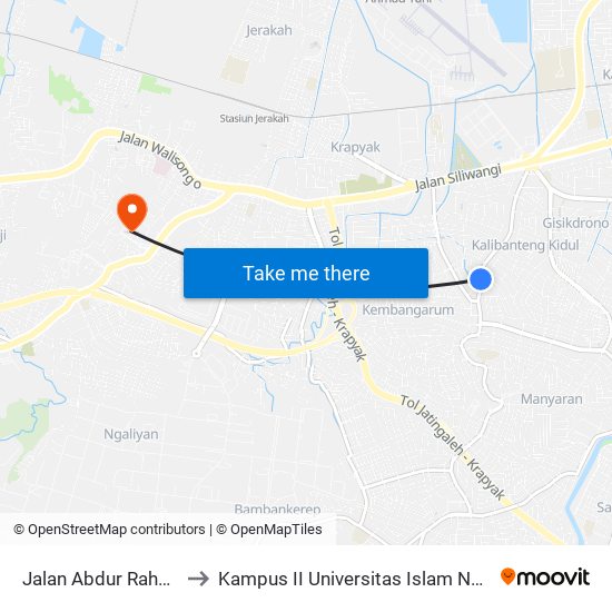 Jalan Abdur Rahman Saleh to Kampus II Universitas Islam Negeri Walisongo map