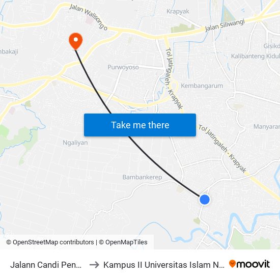 Jalann Candi Penataran Raya to Kampus II Universitas Islam Negeri Walisongo map