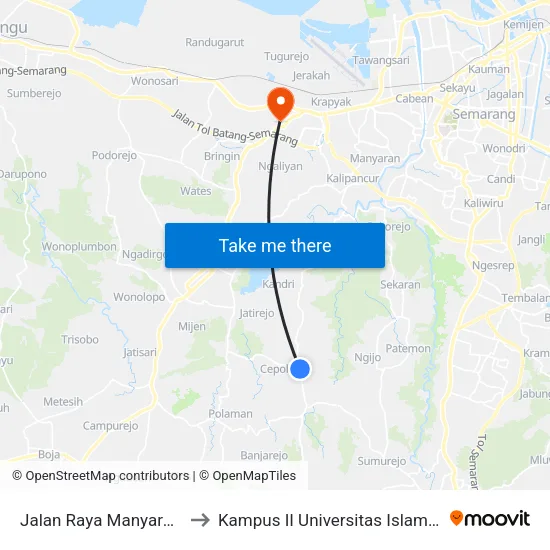 Jalan Raya Manyaran Gunungpati to Kampus II Universitas Islam Negeri Walisongo map