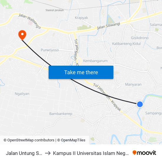 Jalan Untung Suropati to Kampus II Universitas Islam Negeri Walisongo map