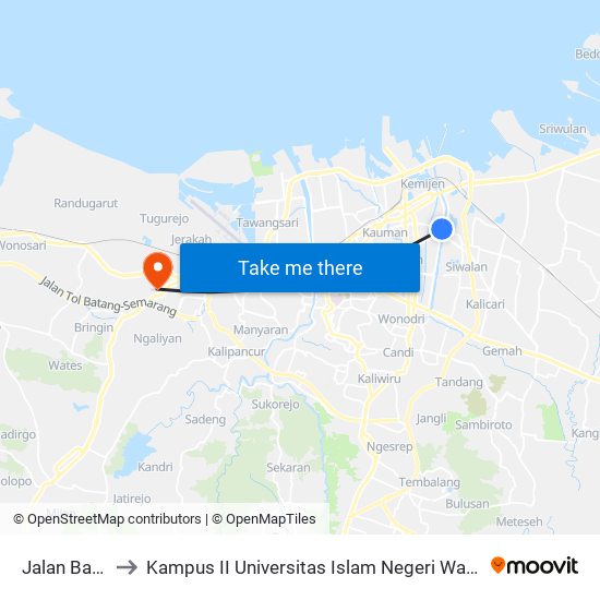 Jalan Barito to Kampus II Universitas Islam Negeri Walisongo map