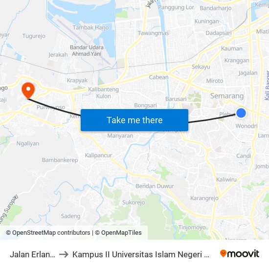 Jalan Erlangga to Kampus II Universitas Islam Negeri Walisongo map