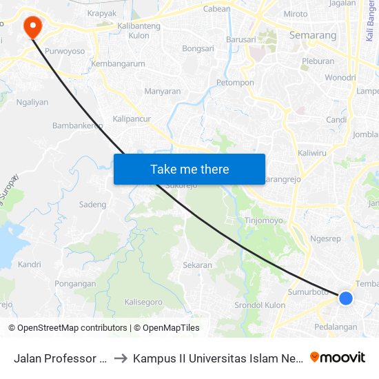 Jalan Professor Soedarto to Kampus II Universitas Islam Negeri Walisongo map