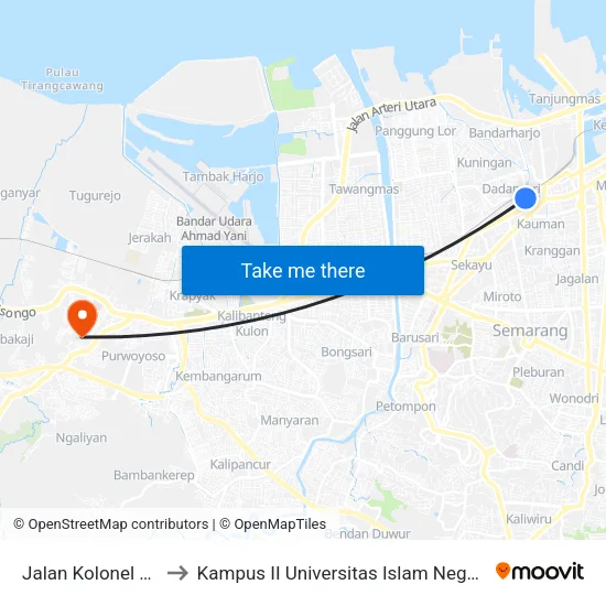 Jalan Kolonel Sigiono to Kampus II Universitas Islam Negeri Walisongo map