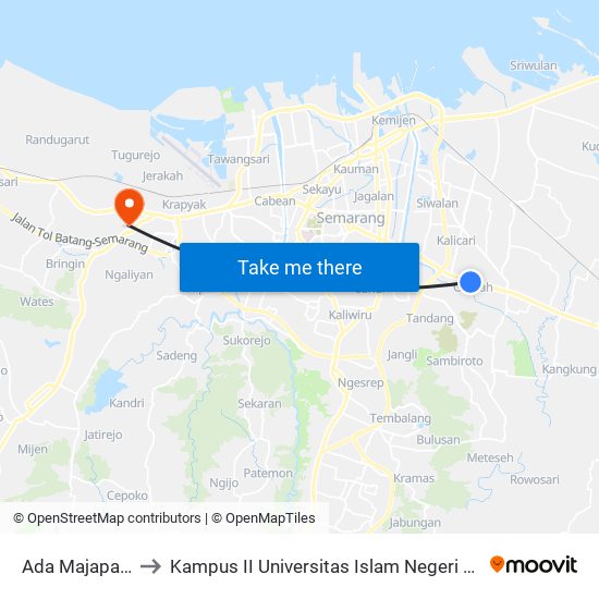 Ada Majapahit B to Kampus II Universitas Islam Negeri Walisongo map