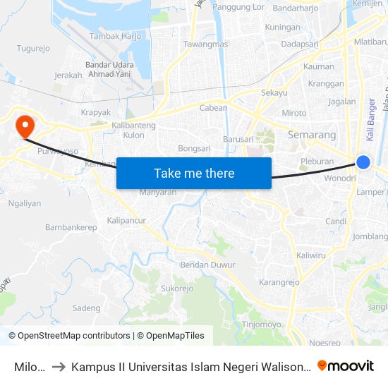Milo 1 to Kampus II Universitas Islam Negeri Walisongo map