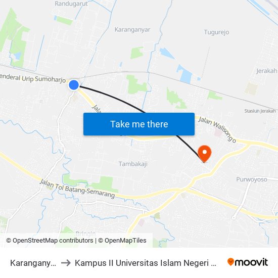 Karanganyar B to Kampus II Universitas Islam Negeri Walisongo map