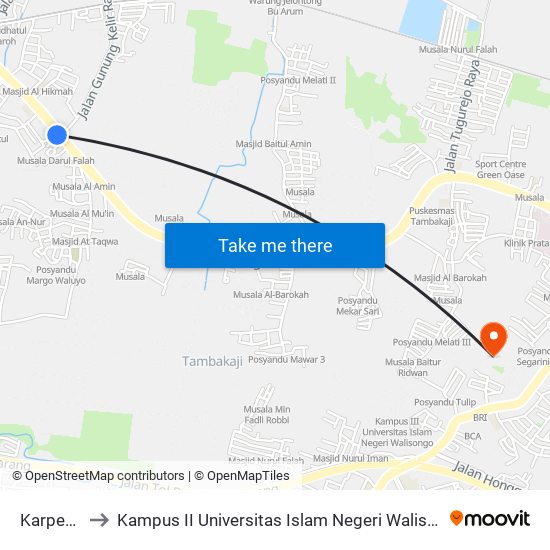 Karpet B to Kampus II Universitas Islam Negeri Walisongo map