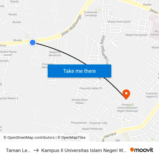 Taman Lele B to Kampus II Universitas Islam Negeri Walisongo map