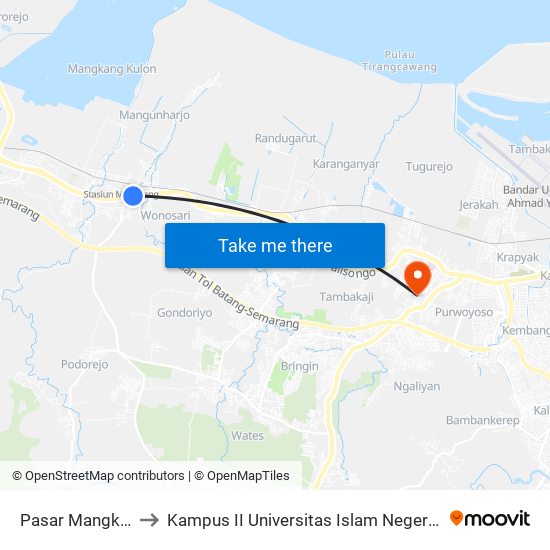 Pasar Mangkang 1 to Kampus II Universitas Islam Negeri Walisongo map