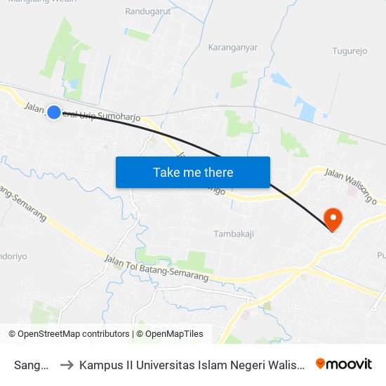 Sango 1 to Kampus II Universitas Islam Negeri Walisongo map