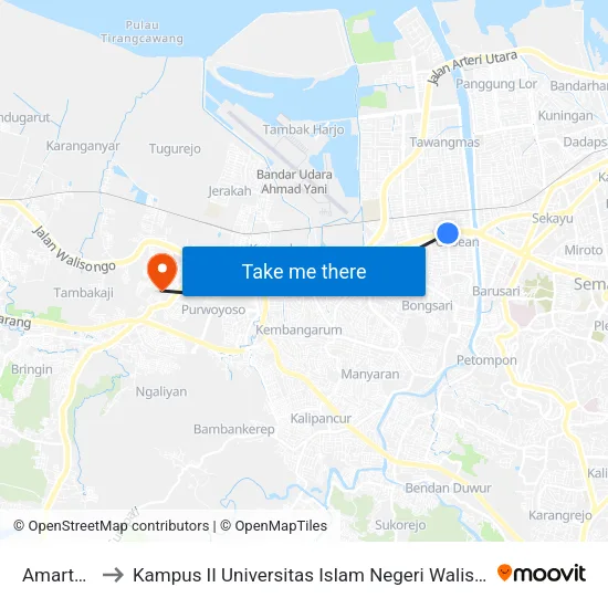 Amarta 1 to Kampus II Universitas Islam Negeri Walisongo map