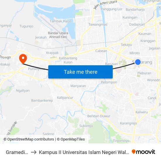 Gramedia 1 to Kampus II Universitas Islam Negeri Walisongo map