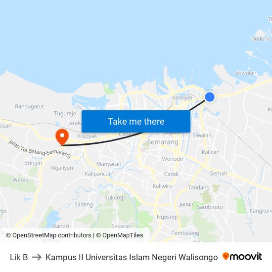 Lik B to Kampus II Universitas Islam Negeri Walisongo map