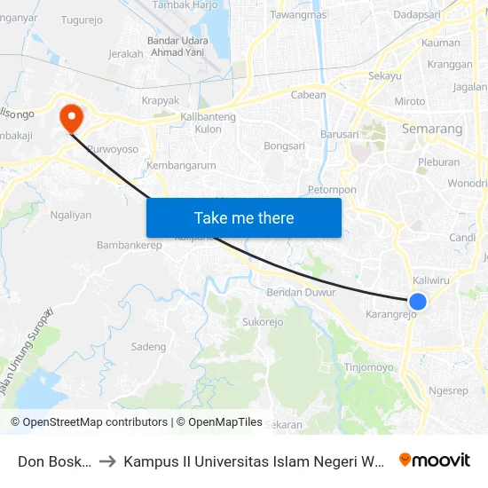 Don Bosko B to Kampus II Universitas Islam Negeri Walisongo map