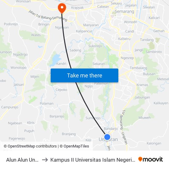 Alun Alun Ungaran to Kampus II Universitas Islam Negeri Walisongo map