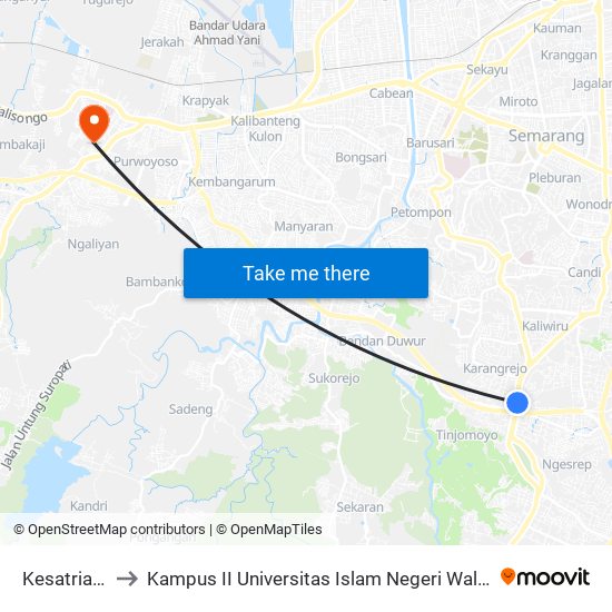 Kesatrian B to Kampus II Universitas Islam Negeri Walisongo map